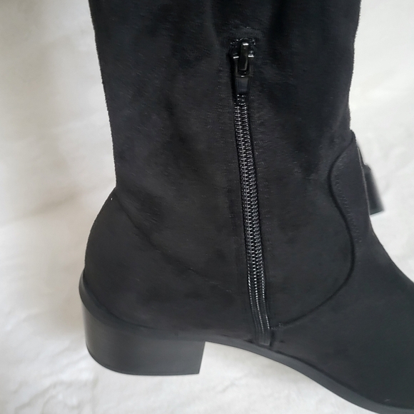 NWT New York & Company Faux Suede Almond Toe Rana Tall Boot Chunky Heel - Picture 8 of 15